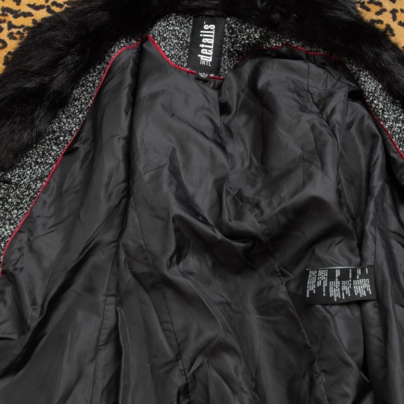 Retro tweed winter coat removable faux fur collar black & white S - Picture 7 of 13